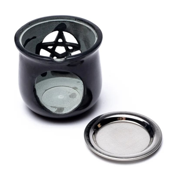 Brûle encens Pentacle en pierre à savon noir -- 8.5x9 cm