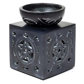 Brûle-parfum Pentacle pierre à savon noire -- 11x8 cm