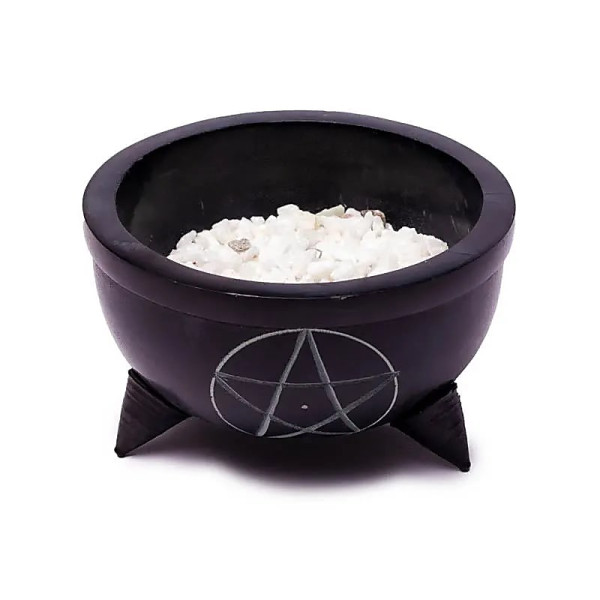 Bol d'encens Pentacle pierre à savon+pierres -- 10x6cm