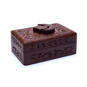 Boîte tarots étoile et lune bois sculpté -- 15x10 cm