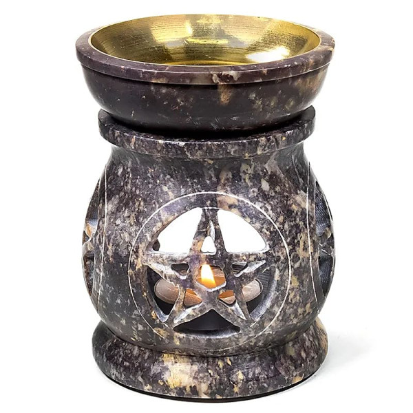 Brûle-parfum Pentacle en pierre à savon -- 11x9 cm