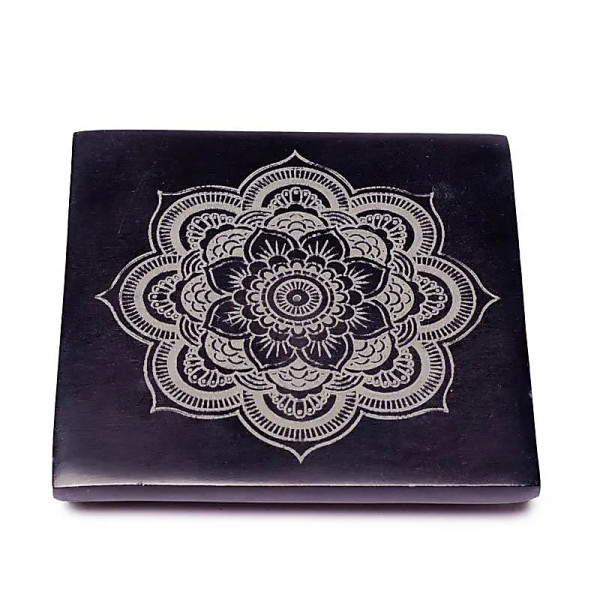 Emballé par 3, BrÃ»le encens en pierre Ã  savon noire Mandala -- 10.5 cm