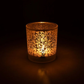 Photophore givré/métallique Arbre de Vie -- 7,3x8 cm