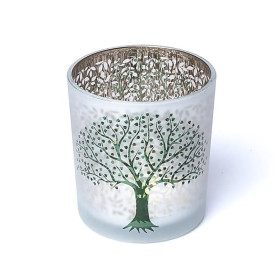 Photophore givré/métallique Arbre de Vie -- 7,3x8 cm