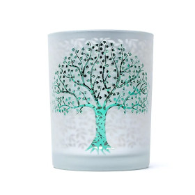 Photophore givré/métallique Arbre de Vie -- 10x12,5 cm