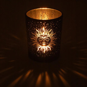 Bougeoir lune et soleil endormis -- 10x12,5 cm