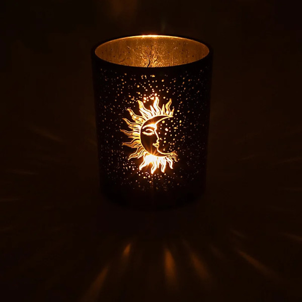 Bougeoir lune et soleil endormis -- 10x12,5 cm