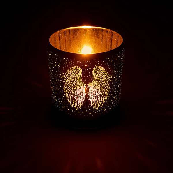 Photophore métallique Ailes d’ange -- 7,3x8 cm