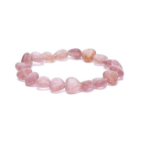 Bracelet coeurs de quartz fraise élastique -- 10mm
