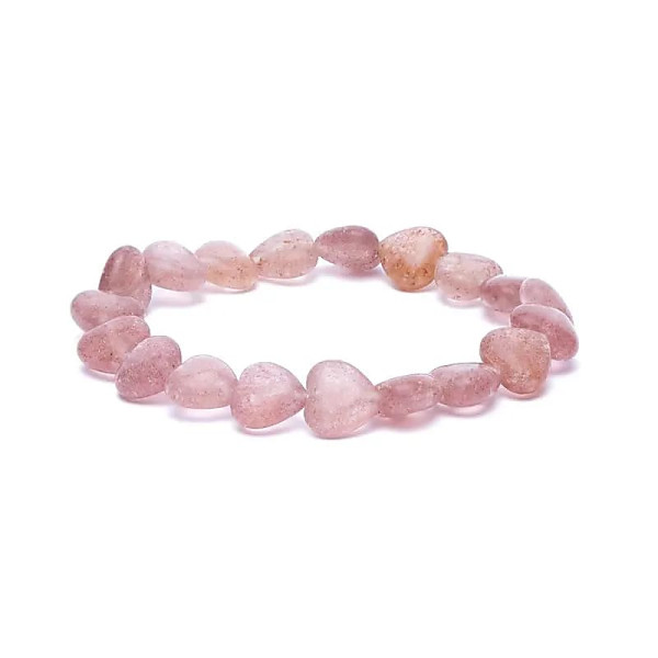 Bracelet coeurs de quartz fraise élastique -- 10mm