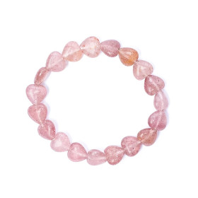 Bracelet coeurs de quartz fraise élastique -- 10mm