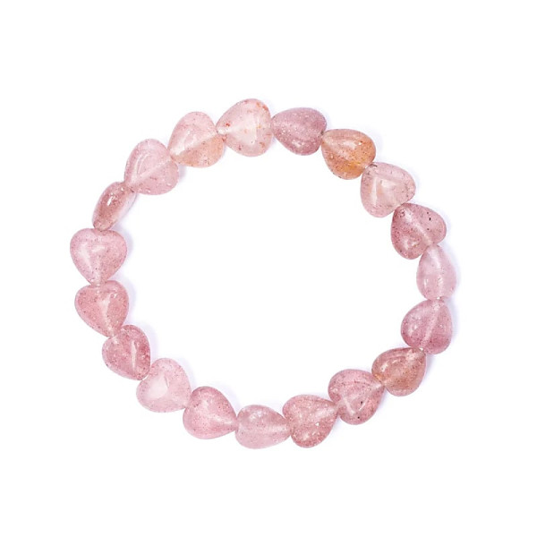 Bracelet coeurs de quartz fraise élastique -- 10mm