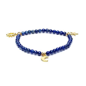 Bracelet élastique lapis breloque étoile/lune/soleil perles 4mm