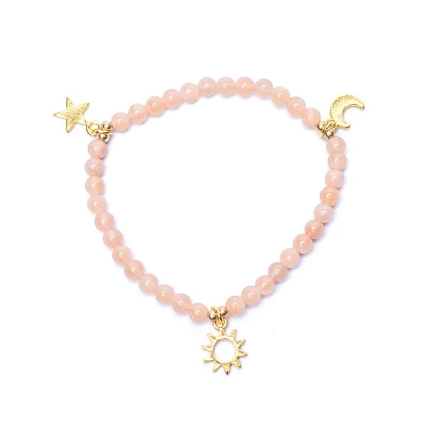 Bracelet élastique pierre de soleil breloque étoile/lune/soleil perles 4mm