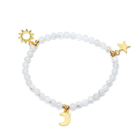 Bracelet élastique pierre de lune breloque étoile/lune/soleil perles 4mm