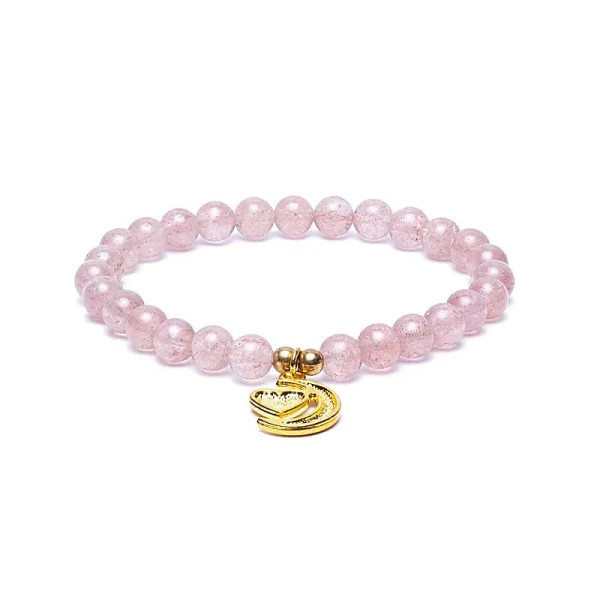 Bracelet élastique quartz fraise breloque coeur/lune perles 6mm