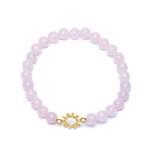 Bracelet élastique breloque soleil quartz rose perles -- 6mm