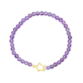 Bracelet élastique breloque étoile améthyste perles -- 4mm