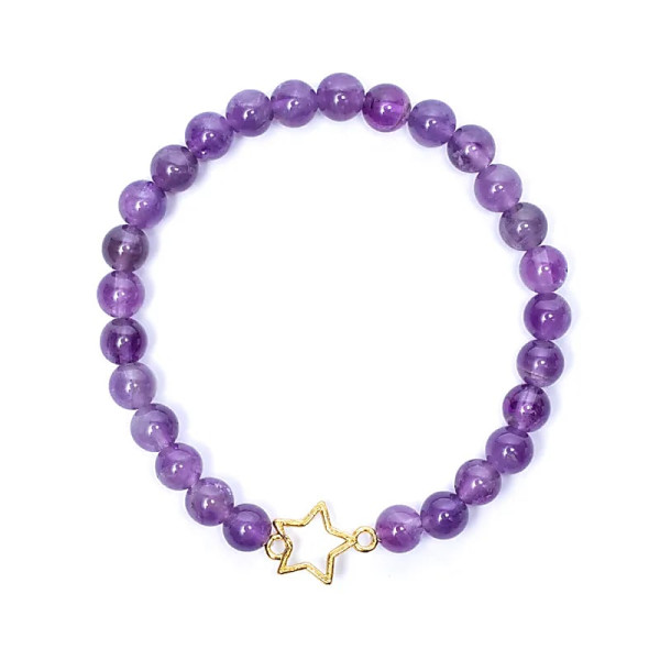 Bracelet élastique breloque étoile améthyste perles -- 6mm