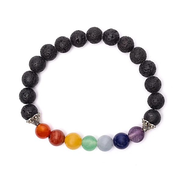 Bracelet chakra en pierre de lave élastique -- ±8 mm