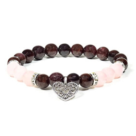 Bracelet Grenat / Quartz rose avec coeur -- 8mm