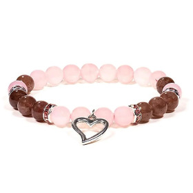 Bracelet Quartz rose / Quartz fraise avec coeur -- 8 mm