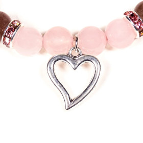 Bracelet Quartz rose / Quartz fraise avec coeur -- 8 mm
