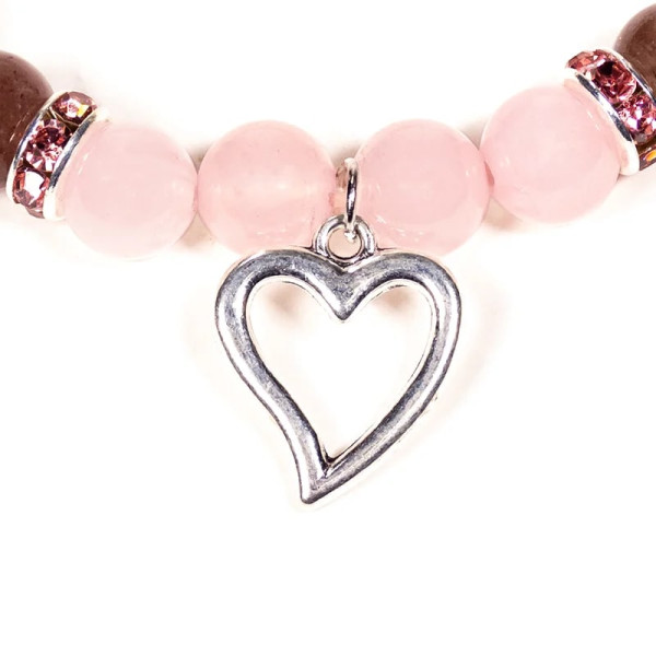 Bracelet Quartz rose / Quartz fraise avec coeur -- 8 mm