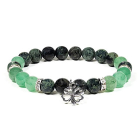 Bracelet Jaspe kambaba / Aventurine avec trèfle -- 8 mm