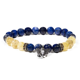 Bracelet Lapis lazuli / Quartz rutile avec Ganesh -- 0.8 cm