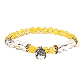 Bracelet Citrine / Cristal de roche avec Bouddha -- 6-8 mm