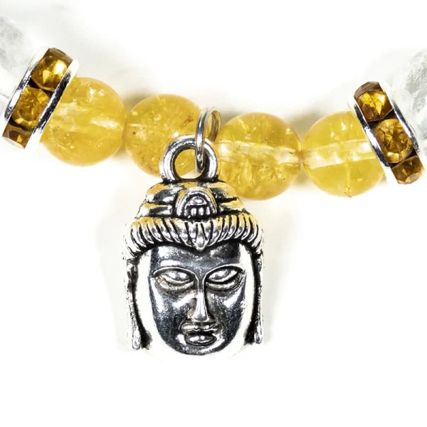 Bracelet Citrine / Cristal de roche avec Bouddha -- 6-8 mm