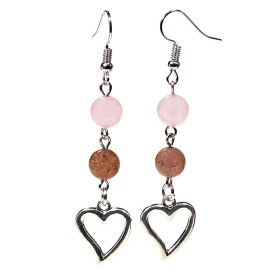 Boucles d'oreilles Quartz rose/Quartz fraise & coeur -- 8mm