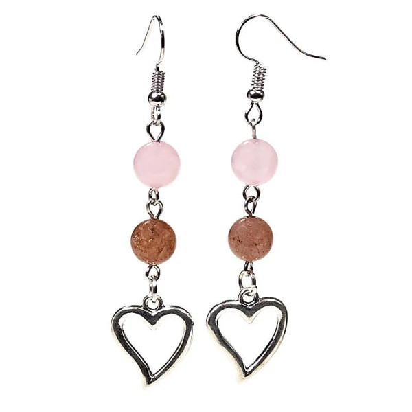Boucles d'oreilles Quartz rose/Quartz fraise & coeur -- 8mm
