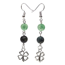 Boucles d'oreilles kambaba/Aventurine verte + trèfle -- 8 mm