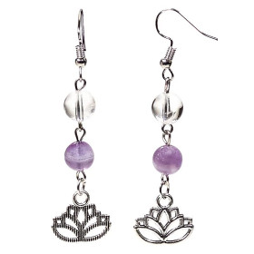 Boucles d'oreille Amethyste chevron/Cristal de roche  lotus -- 8mm