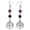 Boucles d'oreilles fluorite/améthyste arbre de vie -- 8 mm