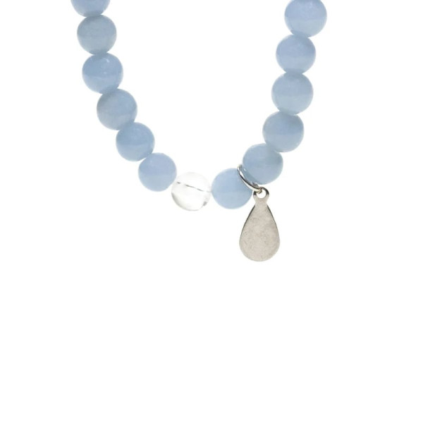 Bracelet en angélite élastique avec aile d'ange -- 0.6 cm