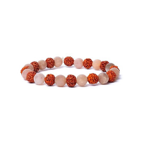 Bracelet rudraksha/pierre de lune pêche élastique qualité AA -- 0,8 cm