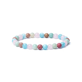 Bracelet aigue-marine/quartz rose/amazonite/thulite élastique qualité AA -- 0,6 cm