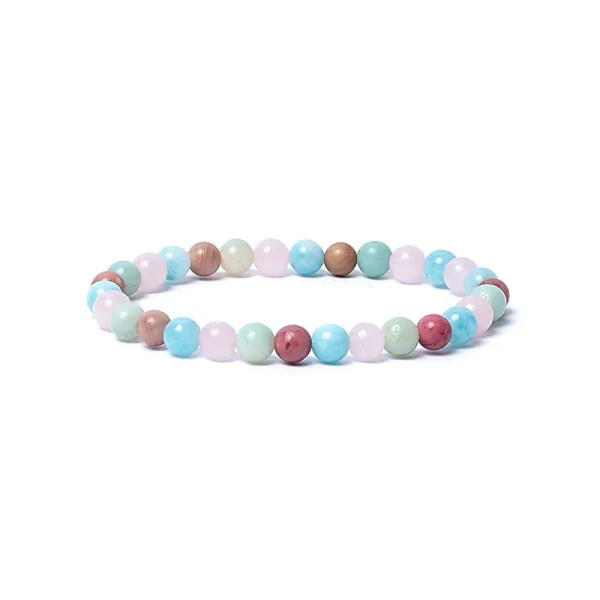 Bracelet aigue-marine/quartz rose/amazonite/thulite élastique qualité AA -- 0,6 cm