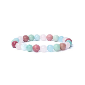 Bracelet aigue-marine/quartz rose/amazonite/thulite élastique qualité AA -- 0,8 cm