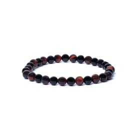 Bracelet onyx noir/oeil de tigre rouge élastique qualité AA -- 0,6 cm