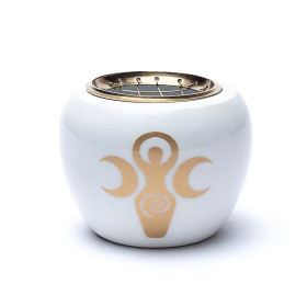 Brûleur d'encens symbole de déesse Blanc & Or -- 9x7cm