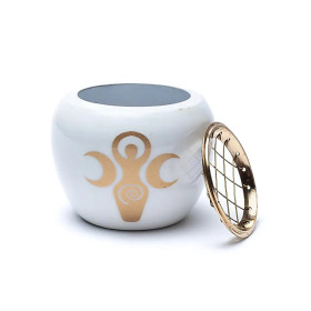 Brûleur d'encens symbole de déesse Blanc & Or -- 9x7cm