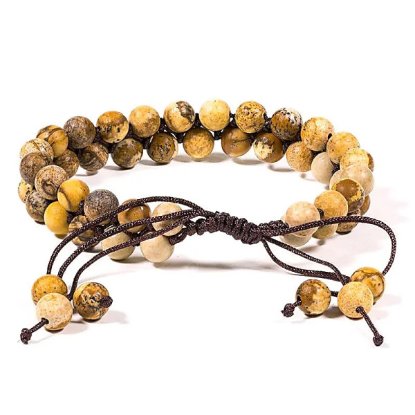 Bracelet Jaspe paysage double fil ajustable -- 0.6 cm