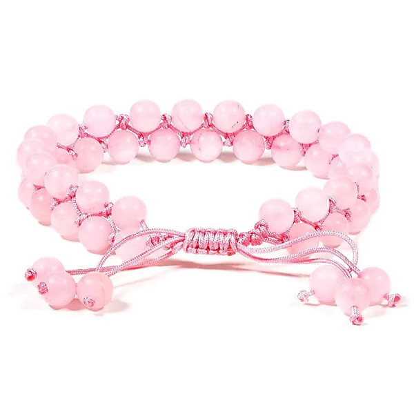 Bracelet en Quartz Rose double rang ajustable -- 0.6 cm