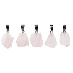 Pendentif quartz rose brut couleur argent -- ±2 cm