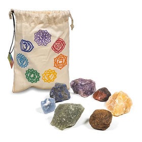 Set de 7 pierres des chakra dans un sac en coton -- 291g