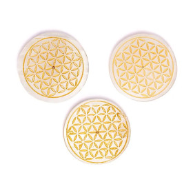 Porte-encens en sélénite fleur de vie ronde -- 9 cm； 260 g